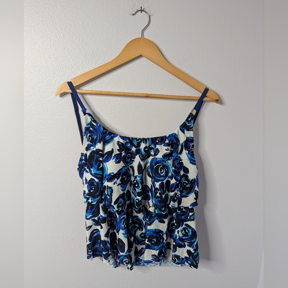 Maxine of Hollywood‎ Blue Floral Tankini Swim Top Size 16